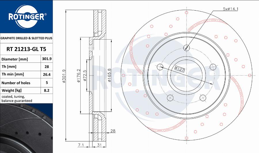 Rotinger RT 21213-GL T5 - Brake Disc autospares.lv