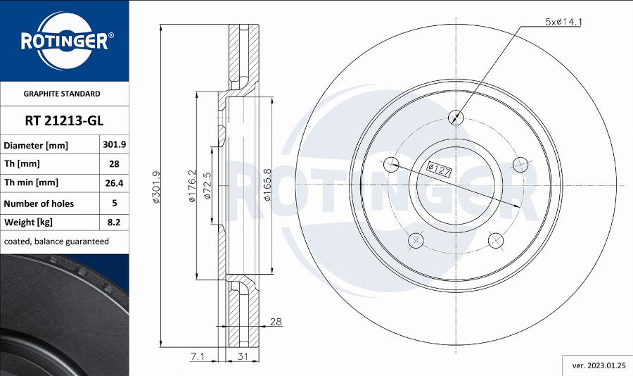 Rotinger RT 21213-GL - Brake Disc autospares.lv