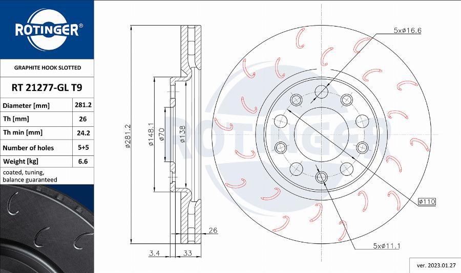 Rotinger RT 21277-GL T9 - Brake Disc autospares.lv