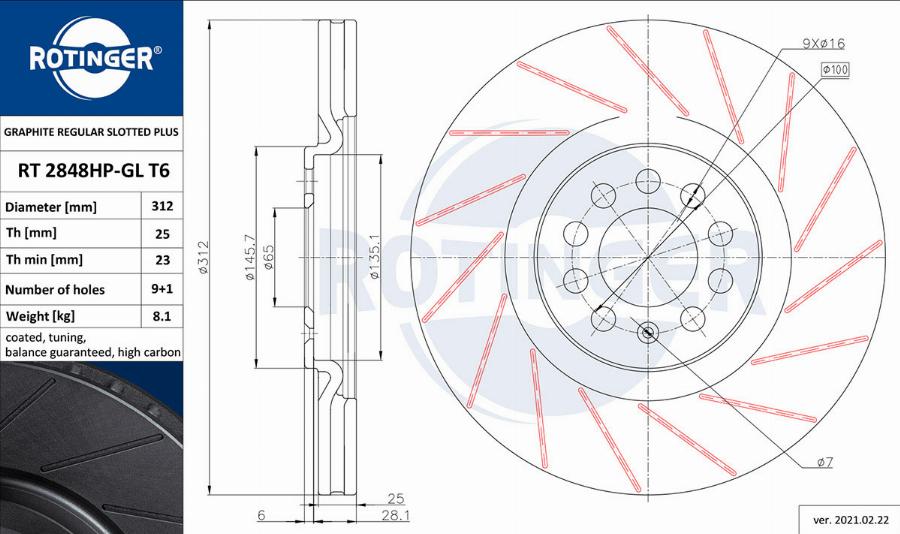 Rotinger RT 2848HP-GL T6 - Brake Disc autospares.lv