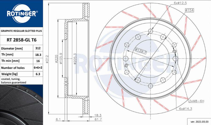 Rotinger RT 2858-GL T6 - Brake Disc autospares.lv