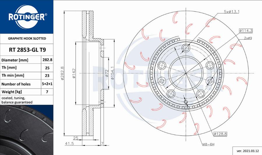 Rotinger RT 2853-GL T9 - Brake Disc autospares.lv