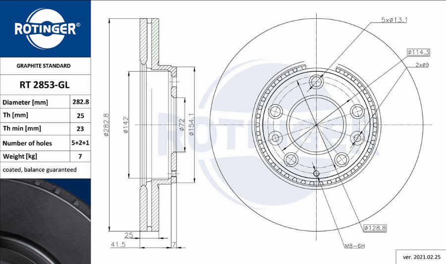 Rotinger RT 2853-GL - Brake Disc autospares.lv