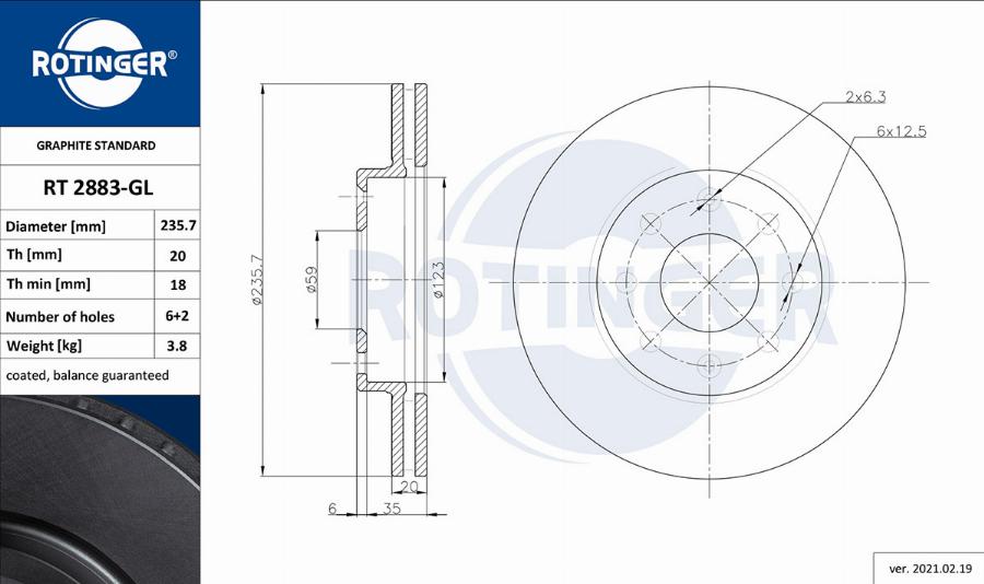 Rotinger RT 2883-GL - Brake Disc autospares.lv