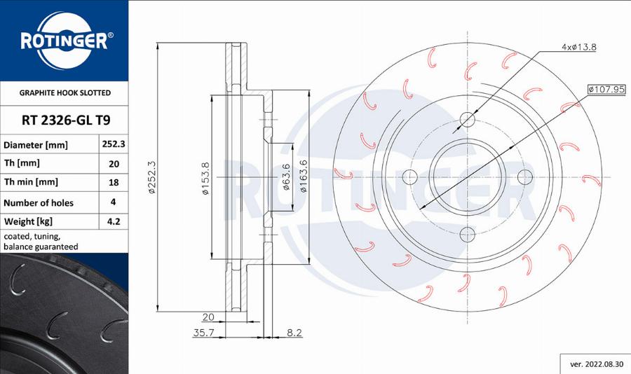 Rotinger RT 2326-GL T9 - Brake Disc autospares.lv