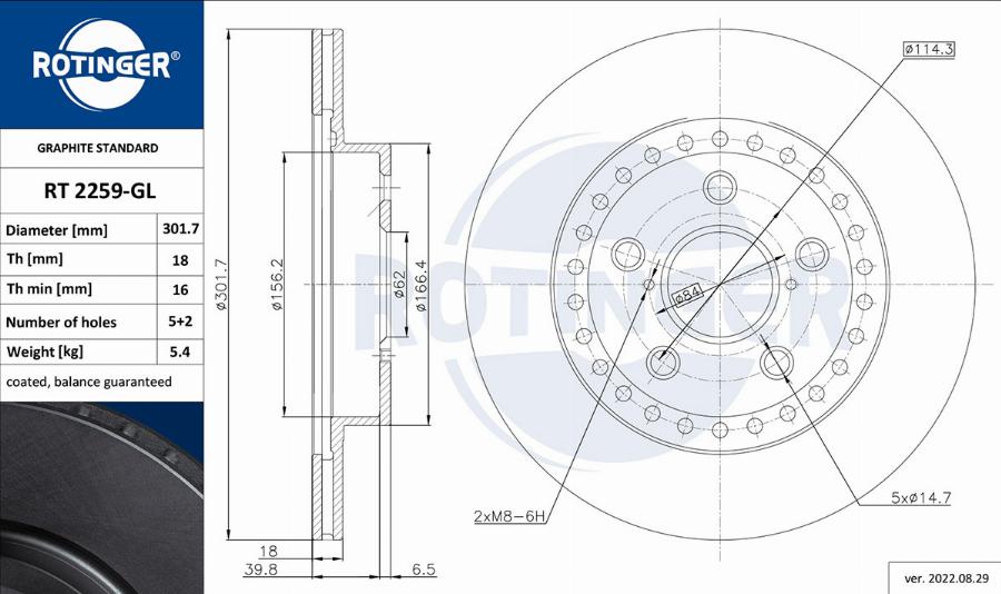 Rotinger RT 2259-GL - Brake Disc autospares.lv