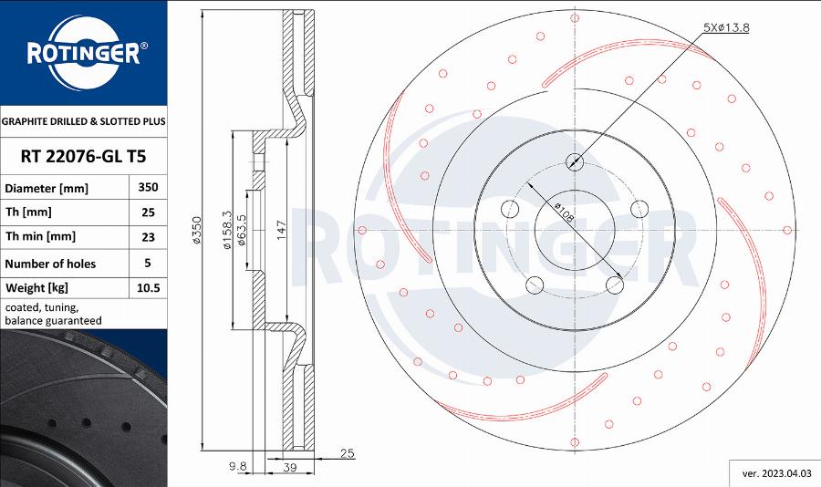 Rotinger RT 22076-GL T5 - Brake Disc autospares.lv