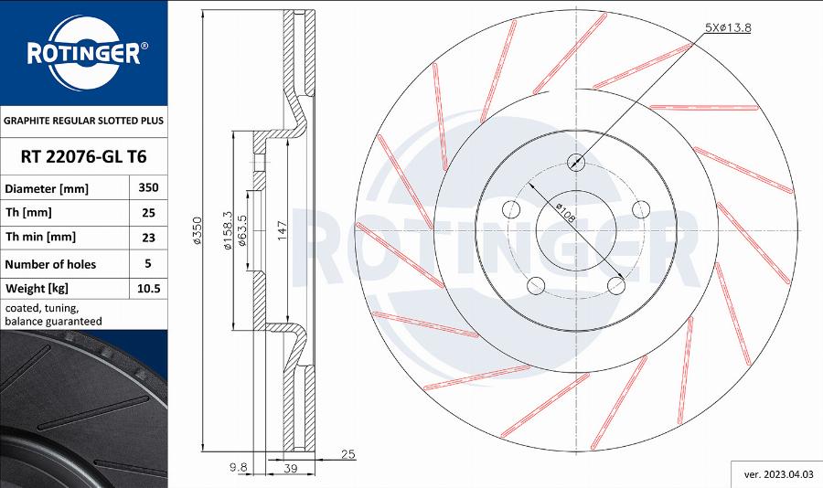 Rotinger RT 22076-GL T6 - Brake Disc autospares.lv