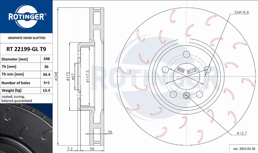 Rotinger RT 22199-GL T9 - Brake Disc autospares.lv