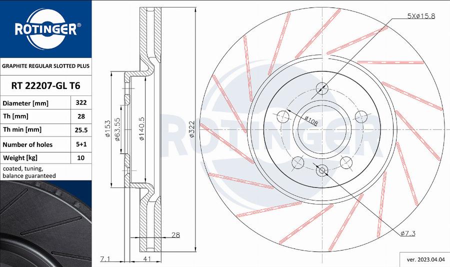 Rotinger RT 22207-GL T6 - Brake Disc autospares.lv