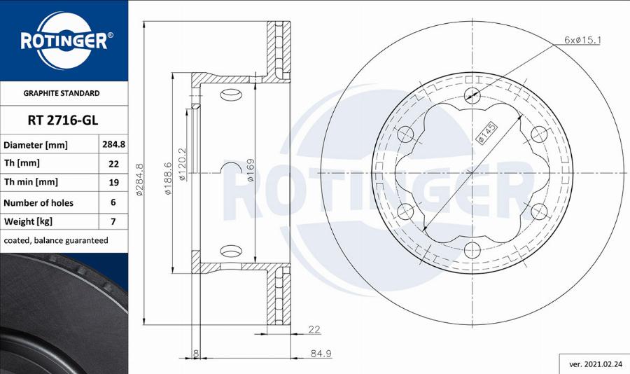 Rotinger RT 2716-GL - Brake Disc autospares.lv