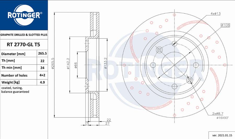 Rotinger RT 2770-GL T5 - Brake Disc autospares.lv