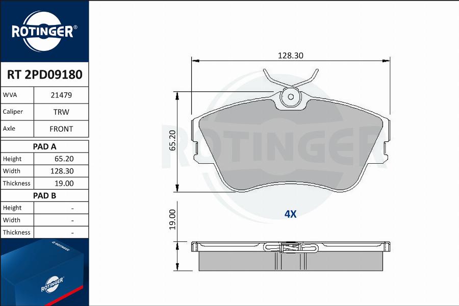 Rotinger RT 2PD09180 - Brake Pad Set, disc brake autospares.lv