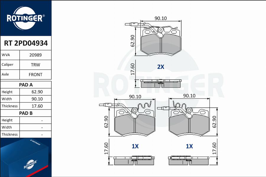 Rotinger RT 2PD04934 - Brake Pad Set, disc brake autospares.lv