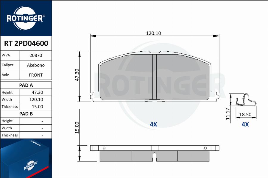 Rotinger RT 2PD04600 - Brake Pad Set, disc brake autospares.lv