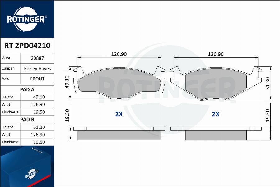 Rotinger RT 2PD04210 - Brake Pad Set, disc brake autospares.lv