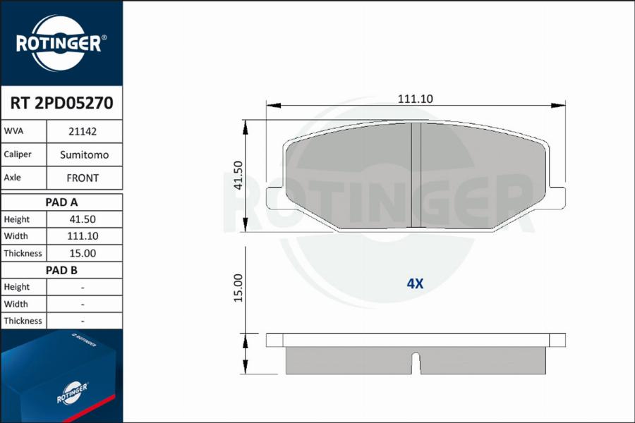 Rotinger RT 2PD05270 - Brake Pad Set, disc brake autospares.lv