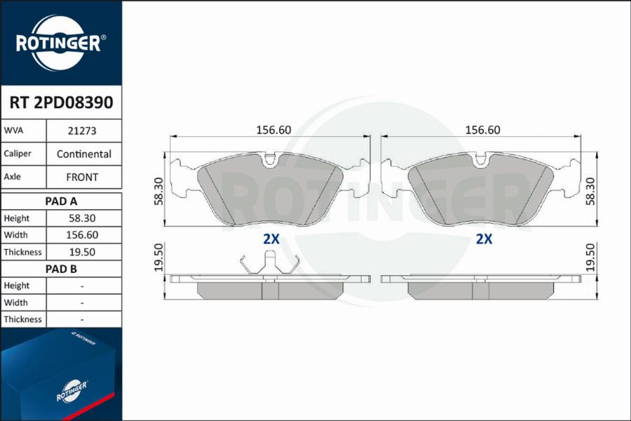 Rotinger RT 2PD08390 - Brake Pad Set, disc brake autospares.lv