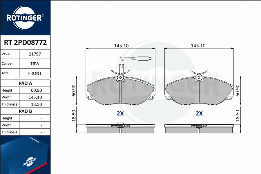 Rotinger RT 2PD08772 - Brake Pad Set, disc brake autospares.lv