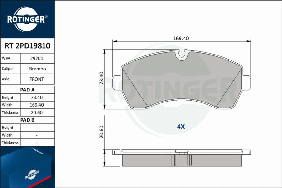 Rotinger RT 2PD19810 - Brake Pad Set, disc brake autospares.lv