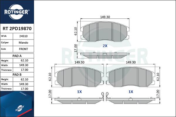 Rotinger RT 2PD19870 - Brake Pad Set, disc brake autospares.lv