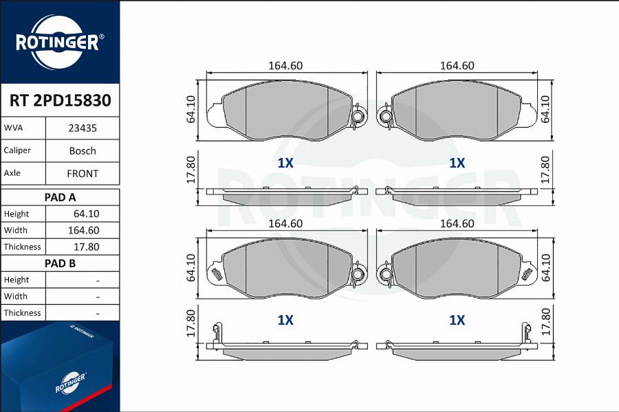 Rotinger RT 2PD15830 - Brake Pad Set, disc brake autospares.lv