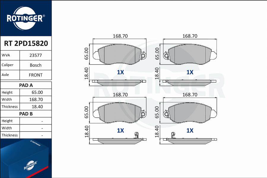 Rotinger RT 2PD15820 - Brake Pad Set, disc brake autospares.lv