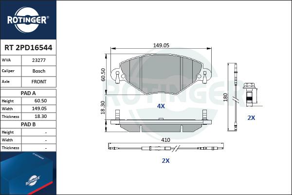 Rotinger RT 2PD16544 - Brake Pad Set, disc brake autospares.lv