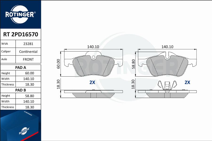 Rotinger RT 2PD16570 - Brake Pad Set, disc brake autospares.lv