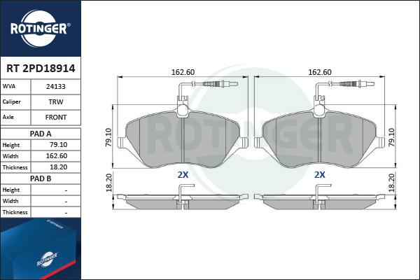 Rotinger RT 2PD18914 - Brake Pad Set, disc brake autospares.lv