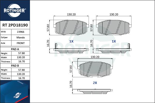 Rotinger RT 2PD18190 - Brake Pad Set, disc brake autospares.lv