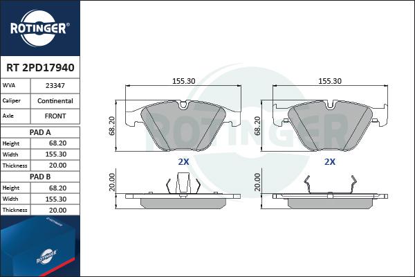 Rotinger RT 2PD17940 - Brake Pad Set, disc brake autospares.lv