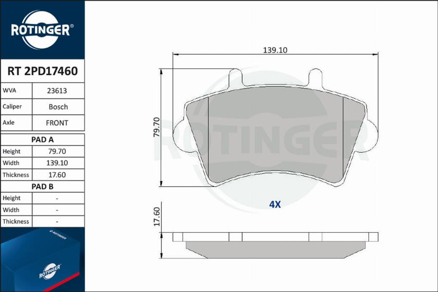 Rotinger RT 2PD17460 - Brake Pad Set, disc brake autospares.lv