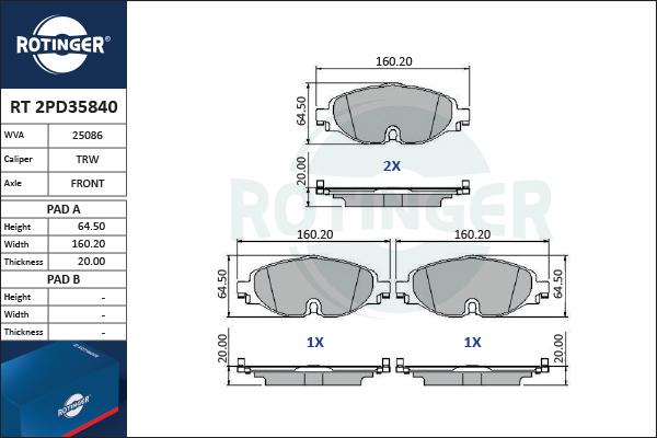 Rotinger RT 2PD35840 - Brake Pad Set, disc brake autospares.lv