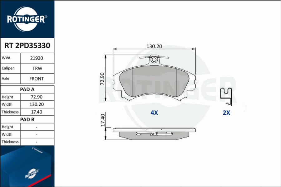 Rotinger RT 2PD35330 - Brake Pad Set, disc brake autospares.lv