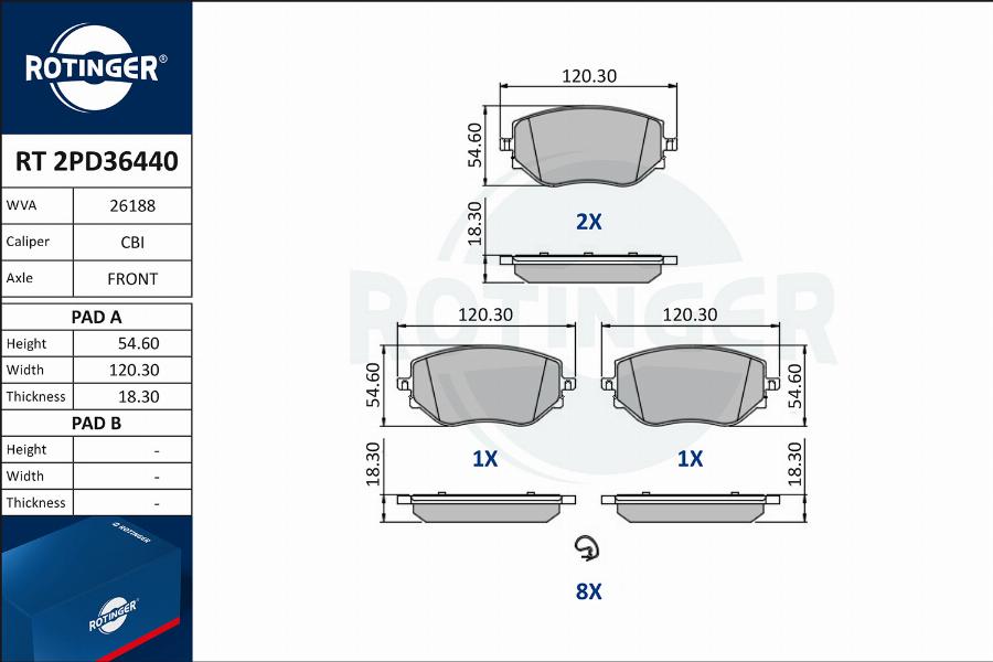 Rotinger RT 2PD36440 - Brake Pad Set, disc brake autospares.lv