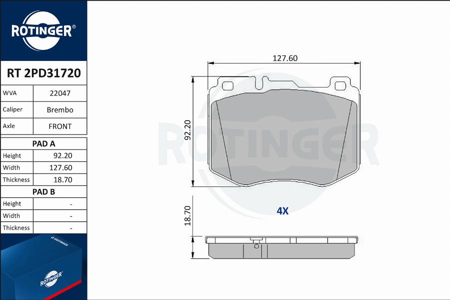 Rotinger RT 2PD31720 - Brake Pad Set, disc brake autospares.lv