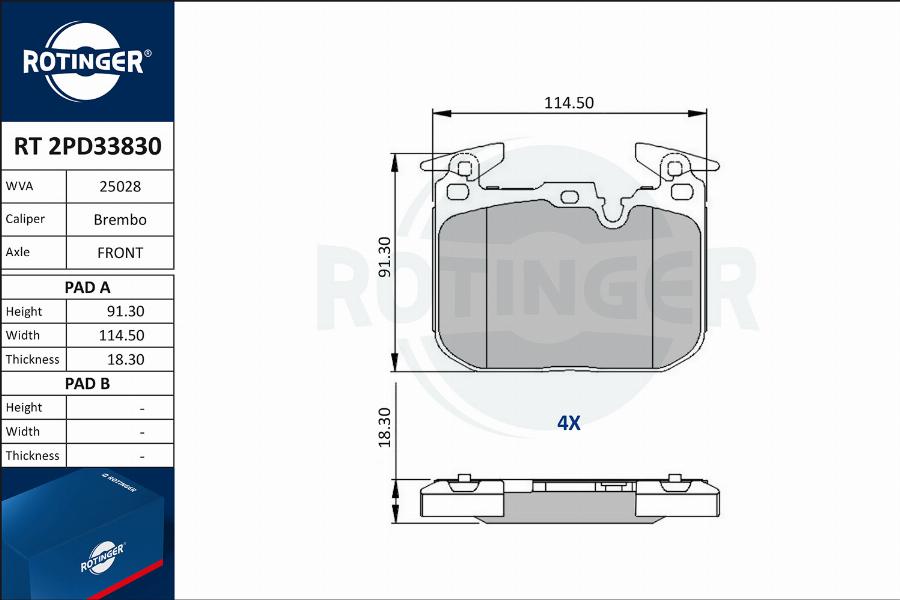 Rotinger RT 2PD33830 - Brake Pad Set, disc brake autospares.lv