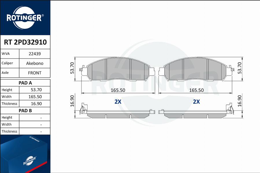 Rotinger RT 2PD32910 - Brake Pad Set, disc brake autospares.lv