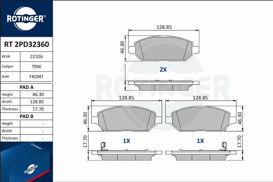 Rotinger RT 2PD32360 - Brake Pad Set, disc brake autospares.lv