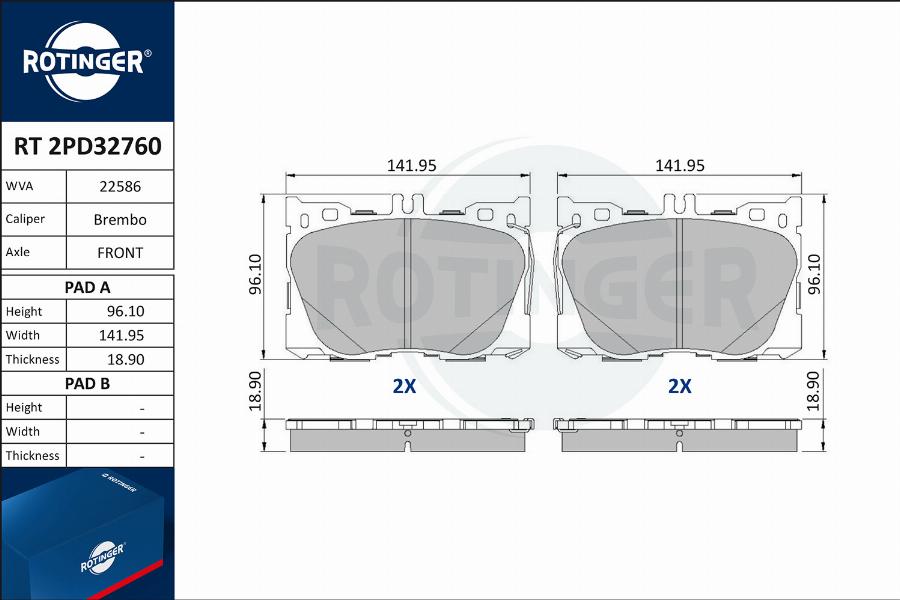 Rotinger RT 2PD32760 - Brake Pad Set, disc brake autospares.lv