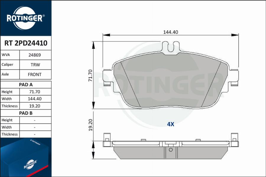 Rotinger RT 2PD24410 - Brake Pad Set, disc brake autospares.lv