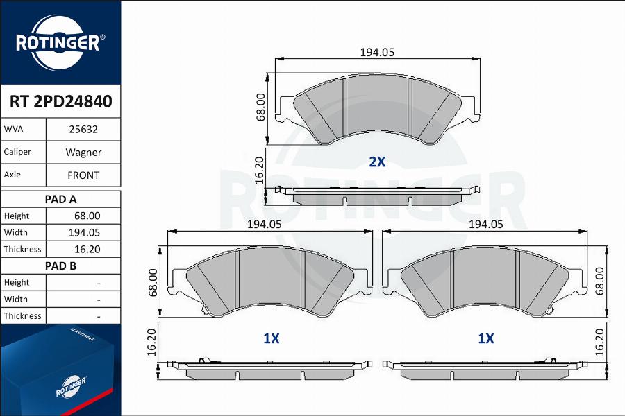 Rotinger RT 2PD24840 - Brake Pad Set, disc brake autospares.lv