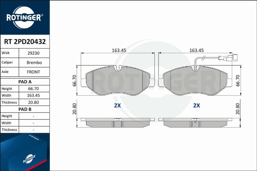 Rotinger RT 2PD20432 - Brake Pad Set, disc brake autospares.lv