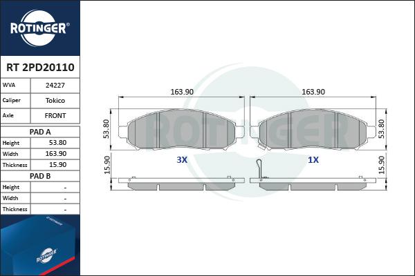 Rotinger RT 2PD20110 - Brake Pad Set, disc brake autospares.lv