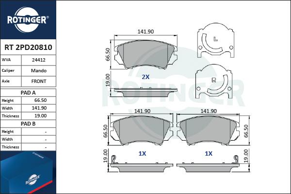 Rotinger RT 2PD20810 - Brake Pad Set, disc brake autospares.lv