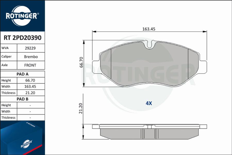 Rotinger RT 2PD20390 - Brake Pad Set, disc brake autospares.lv