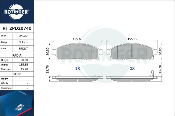 Rotinger RT 2PD20740 - Brake Pad Set, disc brake autospares.lv