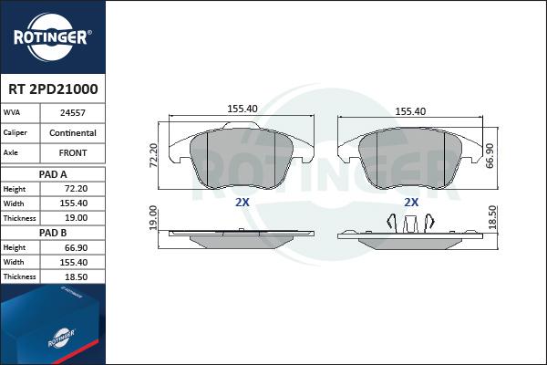 Rotinger RT 2PD21000 - Brake Pad Set, disc brake autospares.lv