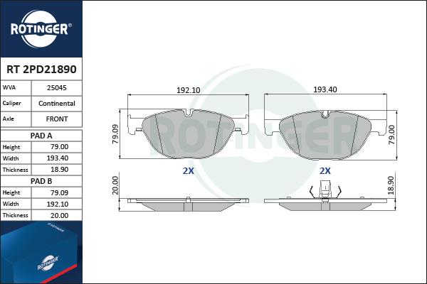 Rotinger RT 2PD21890 - Brake Pad Set, disc brake autospares.lv